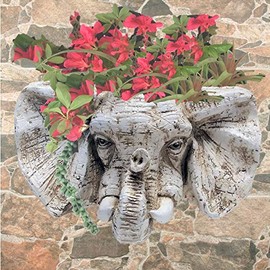Muggly Homestyles Ant. White Elephant Animal Face Statue Tree & Patio Wall Planter