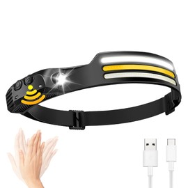 Rechargeable Headlamp, Waterproof Head Lights for Forehead, LED Headlamp Rechargeable, Head Lamp with Motion Sensor, 230° Wide Beam Headlamps for Adults, 3 Lighting Colors, Hiking Camping Essentials