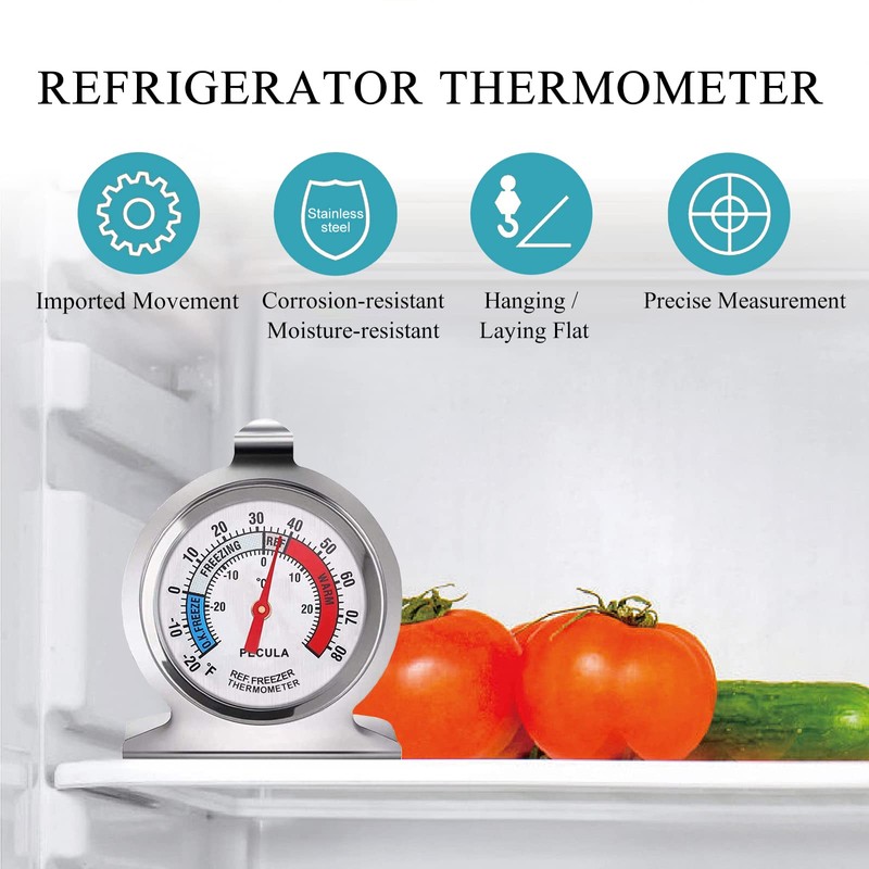 Vilike Fridge Thermometer(-20~80)3Pcs, 4 Color Scope/Stainless Steel Freezer Thermometer,With Hook