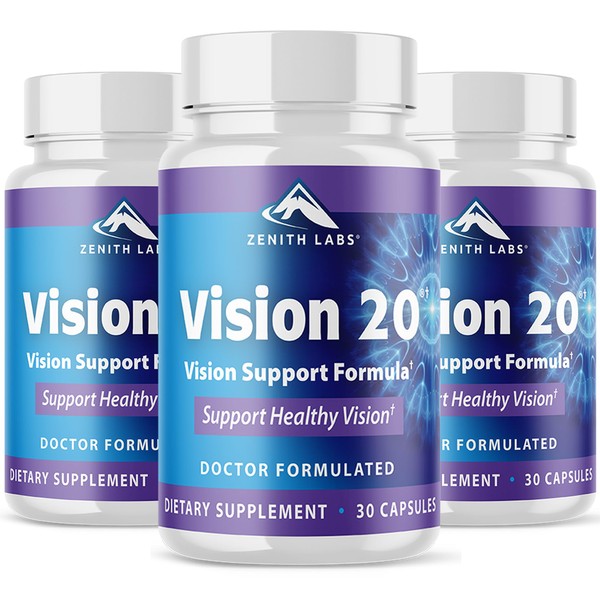Zenith Labs Vision 20 Lutein & Zeaxanthin - Zinc Citrate for Maximum Absorption - Support Eyesight at Near Distance, Far Distance, and Low Light, 3 Pack