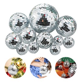 Disco Spiegel Ball, 12 Stück Silber Hängekugel Spiegelkugel, Disco Spiegelkugel Set, Discokugeln Dekoration für Lichteffekt Hochzeitskulisse Heimdekoration (8/6/4/2cm)