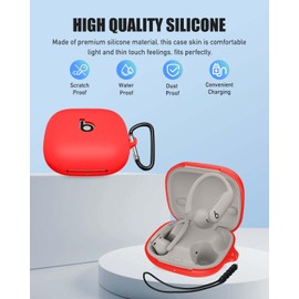 [4 in 1] for Beats Powerbeats Pro 2 Case Cover, Soft Silicone Protective Cover for Beats Powerbeats Pro 2,Shockproof Cover with Scratch Protection, with Keychain & Lanyard and Cleaner Kit,Red