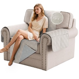 PrinceDeco Chair Covers for Armchair Sofa Cover Waterproof Couch Cover Washable Furniture Protector Cover with Elastic Straps for Pets Kids Children Dog Cat (Chair, French Oak)