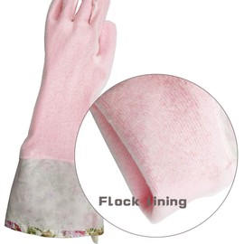 KINGFINGER Rubber Latex Gloves Waterproof Long Cuff and Flock Lining Household Cleaning Gloves 2 Pairs Large