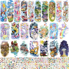 Leesgel Kids Temporary Tattoo for Girls Boys Birthday Party Favors, Mixed Size Fake Tattoos Sleeves Temporary Kids, 260 Styles Full Arm Half Arm Face Hand Tattoo Stickers (66 Sheets)