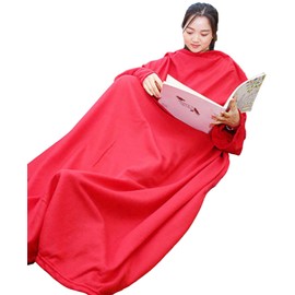 Warmie- Cozy Blanket with Sleeves- Super Soft Fleece Warm Cozy Hands Free for Reading Surfing Internet Watching Tv (Red 70" X 50")