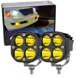 iJDMTOY Round Shape Yellow LED Pod Fog Light Kit Compatible With 2003-2009 Lexus GX470, Includes (2) Yellow Lens 20W High Power LED Cubes, Bumper Mounting Brackets & On/Off Switch Wiring