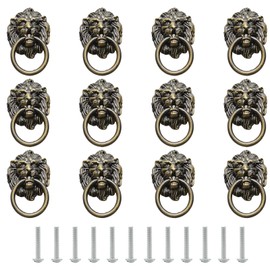 Murtenze 12 Pieces Antique Lion Head Cabinet Knobs, Ring Pulls Handle for Drawer Dresser Wardrobe Kitchen Cupboard Closet Drawer Pulls (Bronze)