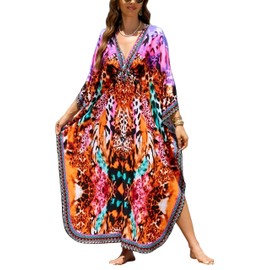 IMAGEKOPE Kaftan Dresses for Women Plus Size V-Neck Moo Moos Batwing Kaftan Beach Dress Bathing Suit Cover-Up Loungewear