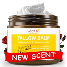 ASDToTio Bálsamo de sebo batido hecho a mano para el cuidado de la piel - Bálsamo multiusos de sebo de res alimentado con pasto totalmente natural, crema hidratante para rostro y cuerpo, bálsamo de