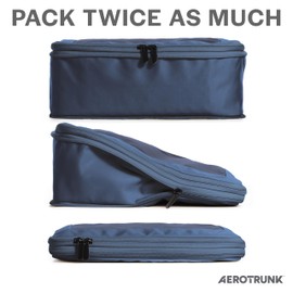 Aerotrunk Compression Packing Cubes for Travel - Luggage Organizer Bags - Double Zipper Packing Cubes for Suitcases (4-Pack, Dark Blue)