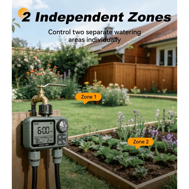 Kenkor Sprinkler Timer 2 Zone, Water Timers for Garden Hose,