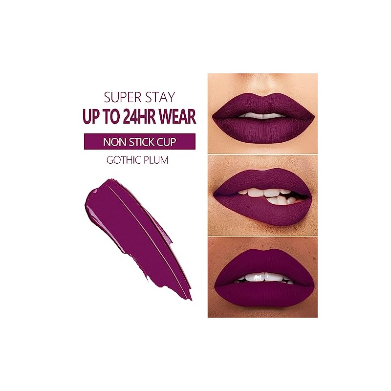 MAKI YIKA - Lápiz labial mate morado oscuro de larga