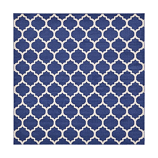 Unique Loom Trellis Collection Moroccan Lattice Dark Blue Square Rug