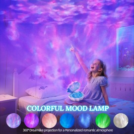 Ocean Wave Projector Light, Shell Night Light Built-in Bluetooth Speaker, Remote Control, White Noises for Home Decor/Relaxation/Party/Music/Gift (Blue)