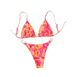 GORGLITTER - Traje de baño de color para mujer, triángulo, corte alto, tanga G, Rosa Multi, Large