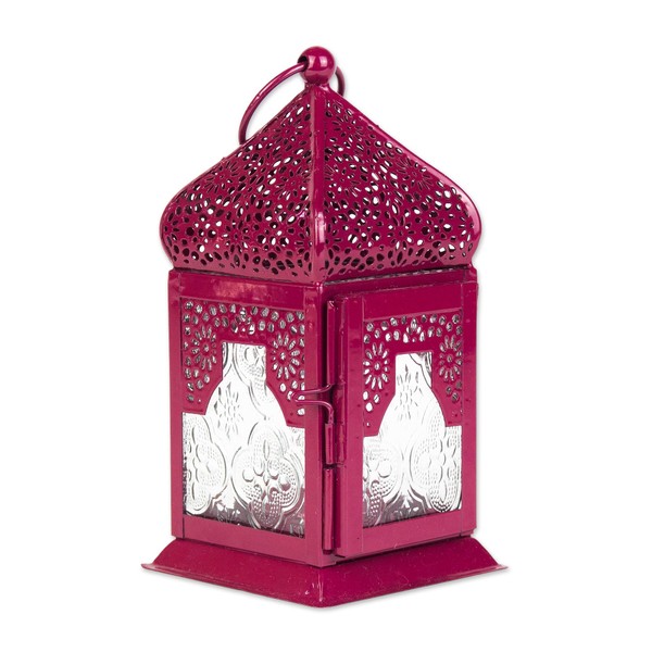 NOVICA Artisan Handmade Aluminum Glass Hanging Candle Holder Small Lantern