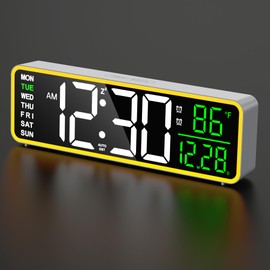 LEIKE Large Display Digital Alarm Clock for Bedrooms with Night Lights,Date Day of Week Temp Desk Table Clocks for Living Room,Bedroom,Auto DST,USB Port, 5 Dimmers-9 INCH(White)