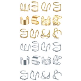 MYGLOAR 24 Piece Ear Clips Gold and Silver Women's Clip Earrings Ear Clip Sets 925 Silver and 18K Gold Earrings for Non-Pierced Ears Women's Earrings