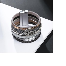 GMXLin Family Tree of Life Leather Wrap Bracelet Women Girl Grey Multi-Layer Layered Bracelets Cuff Boho Wristband Bracelets for Sister Daughter Best Friends