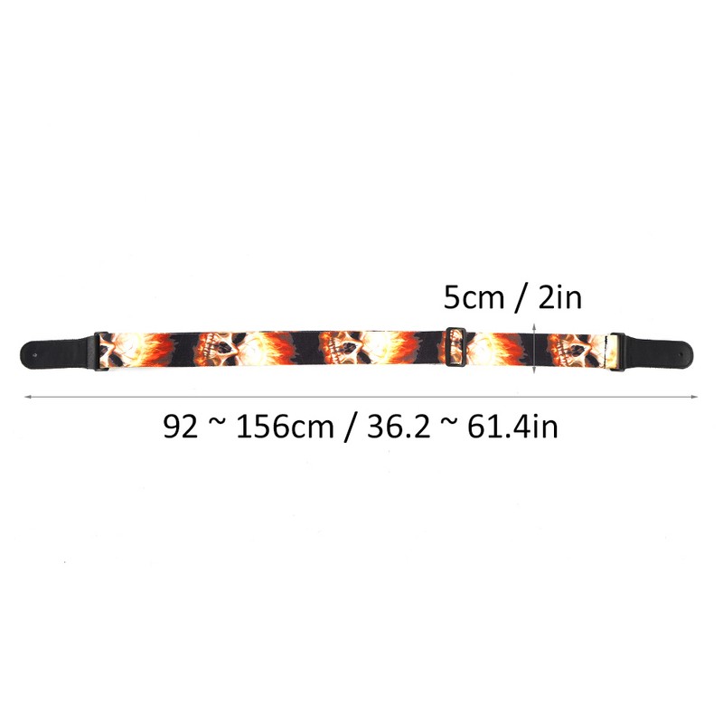 Leather Shoulder Strap Guitar Parts Flame‑Skull‑Pattern Print‑Type Adjustable Length