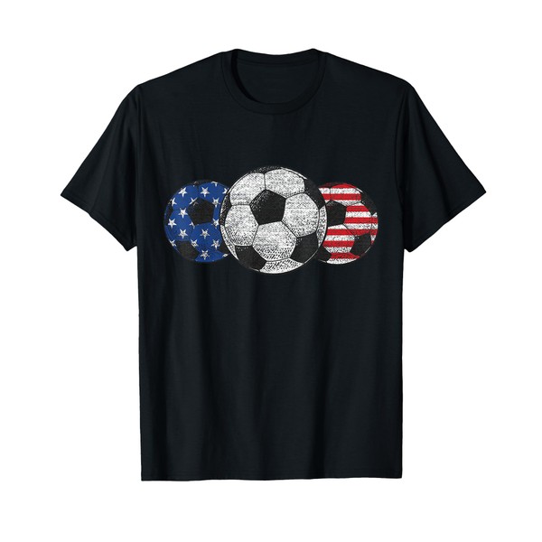Soccer Red White Blue American Flag 4th of July T-Shirt