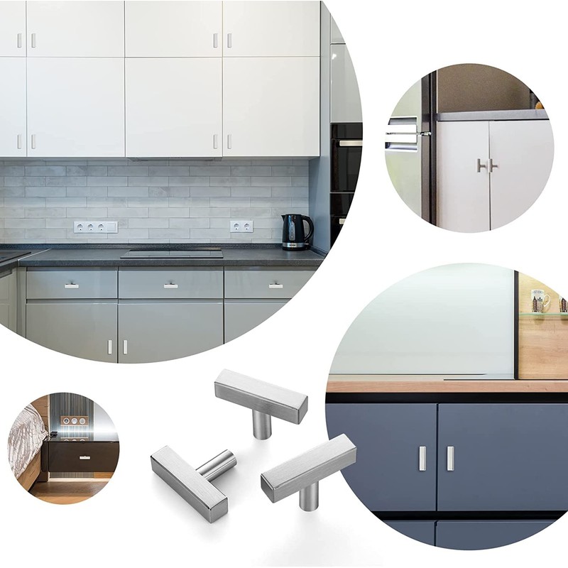 Ravinte 1 Pack Brushed Nickel T Bar Square Cabinet Knobs