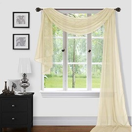 Sapphire Home 1pc Window Sheer Voile Scarf Valance, Decorative Sheer Valance for Window Home Decor, Solid Color, Valance (37"x216") Beige