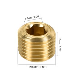 sourcing map Pack of 6 Brass Pipe Plugs 1/4 Inch NPT Male Thread Hexagonal Inner Head Plug Connection for Water Air Fuel Piping