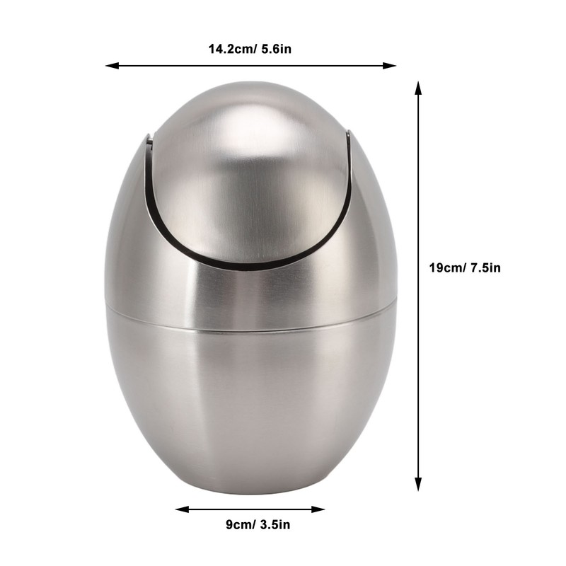Desktop Trash Can Stainless Steel Egg Shape Mini Countertop Waste