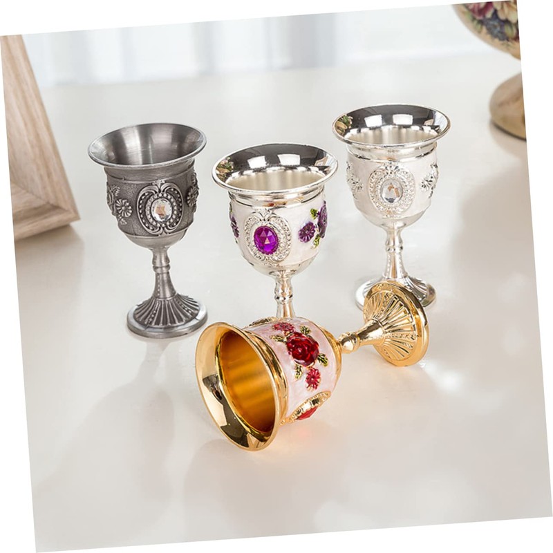 NOLITOY 2pcs Alloy Goblet with Flower Pattern Elegant Wine Cups