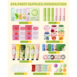 60 PCS Spa Party Supplies for Girl,Spa Party Favors kits Include Face Masks Skincare,Hand Cream, Lip Balm,Under Eye Patches,Lip Mask,Foot Bath Bombs,Women Ideal Gift Bulk Birthday Sleepover Spa Party