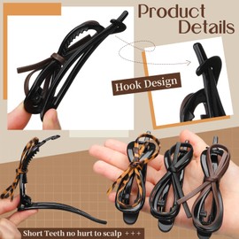 Yuxung 6 Pcs Bow Flat Hair Clips for Women, Flat Hair Claw Clips with Hook and Small Teeth for Thick Long Hair, Non-slip Black Leopard Brown Hair Barrettes for Girlfriends Mother Holiday Gifts