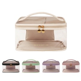 Ebbniur Clear Toiletry Bag, Transparent Travel Toiletries Organizer, Large Opening Cute Travel Makeup Bag, Portable Large Capacity Travel Essentials for Women (White)