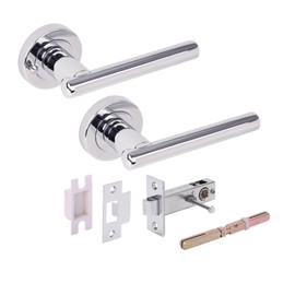 HANDLEZONE® Solus Privacy Lever On Round Rose Door Handles, with Privacy Latch, for Bathroom, Toilet, WC Doors, 1 Set - Polished Chrome