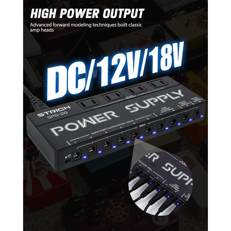 STRICH SPS-20 Guitar Power Supply 10 Independent DC Output for