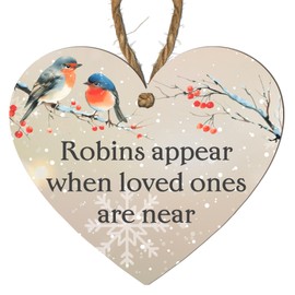 Robins Appear When Loved Ones Are Near - Heart Plaque with 4 Colour Options, Ideal for Memorial and Tribute Décor, Perfect for Christmas. (Beige)
