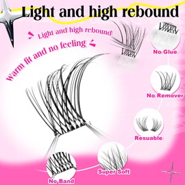 wiwoseo Self Adhesive Lashes Natural Look Clear Band Natural Lashes Clusters No Glue Needed Wispy Self Adhesive Lash Clusters Pre Glued Eyelash Clusters Press on Lashes Resuable Lash Extensions