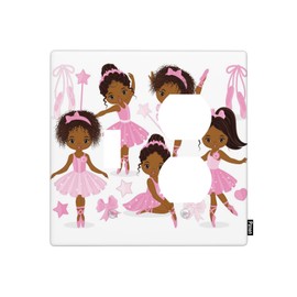 Pznen Ballerina Light Switch Covers Cute African American Black Girl Ballerinas Pink Dresses Ballet Shoes Combination Wall Plate 1 Toggle Switch Plate 1 Duplex Outlet Cover