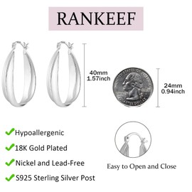 Sterling Silver Hoops Earrings For Women S925 Sterling Silver Big Oval Hoop Earrings Silver Chunky Hoop Earrings Teardrop Earrings Hypoallergenic Sterling Silver Thick Hoop Earrings For Women 40mm