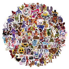 100Pcs Five Night at Freddy Sticker, Terror Cartoon Movie Waterproof Vinyl Decal for Teen Kids Girl Water Bottle Laptop Phone Skateboard Guitar Notebook Computer Luggage