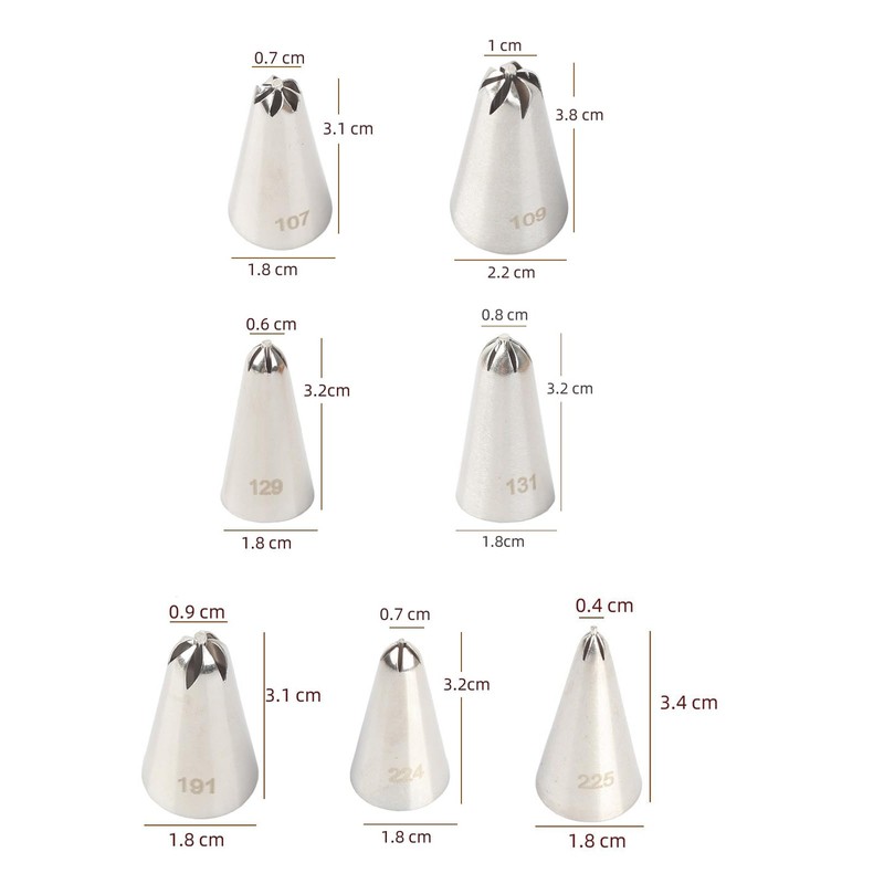 Drop Flower Piping Tips Set, 107, 109, 129, 131, 191,