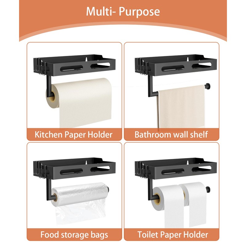 Paper Towel Holder Wall Mount for Kitchen, One-Handed Tear, Bathroom