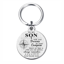 Graduation Gifts for Son - Never Stop Dreaming Son Metal Engraved Keychain - Birthday Christmas Key Chain Gifts from Mom Dad