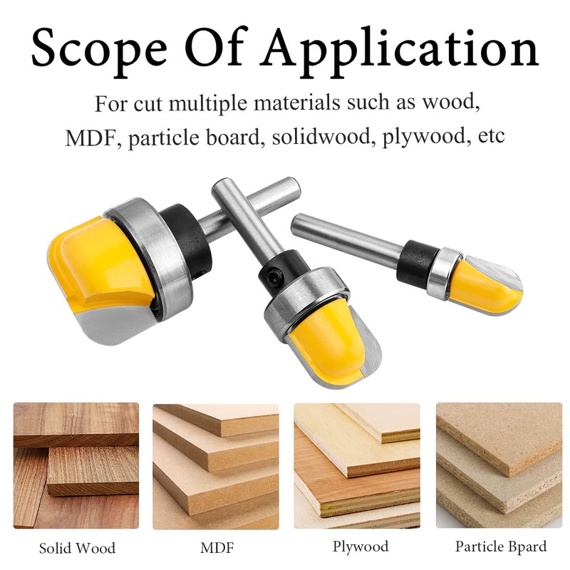 Evponk 3 Pcs Bowl Tray Template Router Bits Set 1/4"