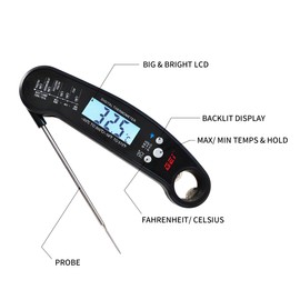 Waterproof Digital Instant Read Meat Thermometer with Folding Probe Backlight Calibration Function for Cooking Food Candy, BBQ Grill, Liquids,Beef