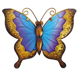 Creekwood Butterfly Glass/Metal Garden Wall Art Decoration-Blue/Purple (W25 x H21 cm), 48023