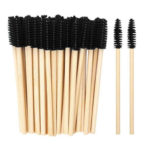 100 Small Eyelash Brushes, Bamboo Handle Spiral Eyelash Brush, Eyelash