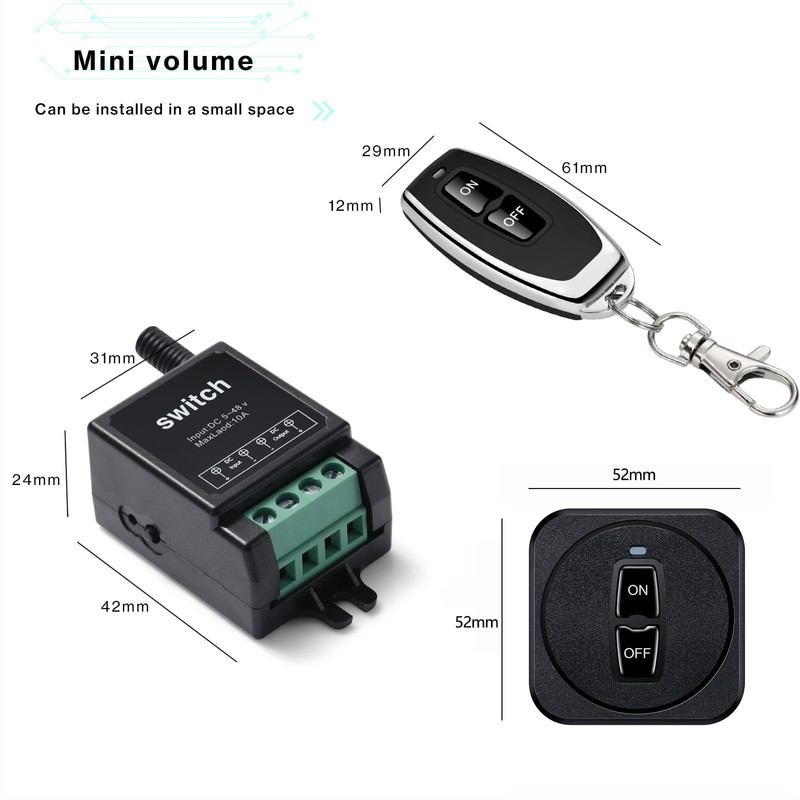 SRDKG Mini12v Remote Control Switch,12v Wireless Remote Switch with10a Relay,