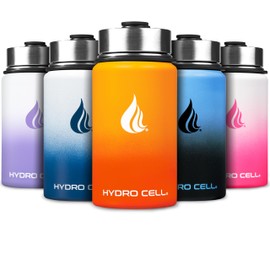 HYDRO CELL Stainless Steel Insulated Water Bottle with Straw - For Cold & Hot Drinks - Metal Vacuum Flask with Screw Cap and Modern Leakproof Sport Thermos for Adults (Red/Orange 14oz)